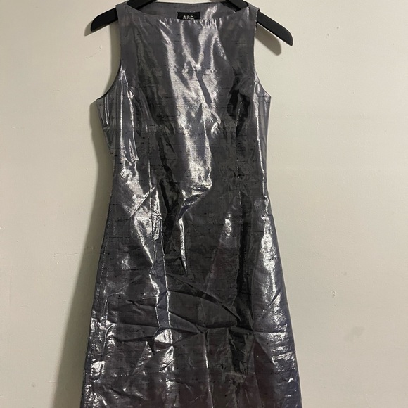 A.P.C. Dresses & Skirts - RARE Vintage A.P.C. Metallic Silver Silk Lurex Mini Dress - Made in France - S